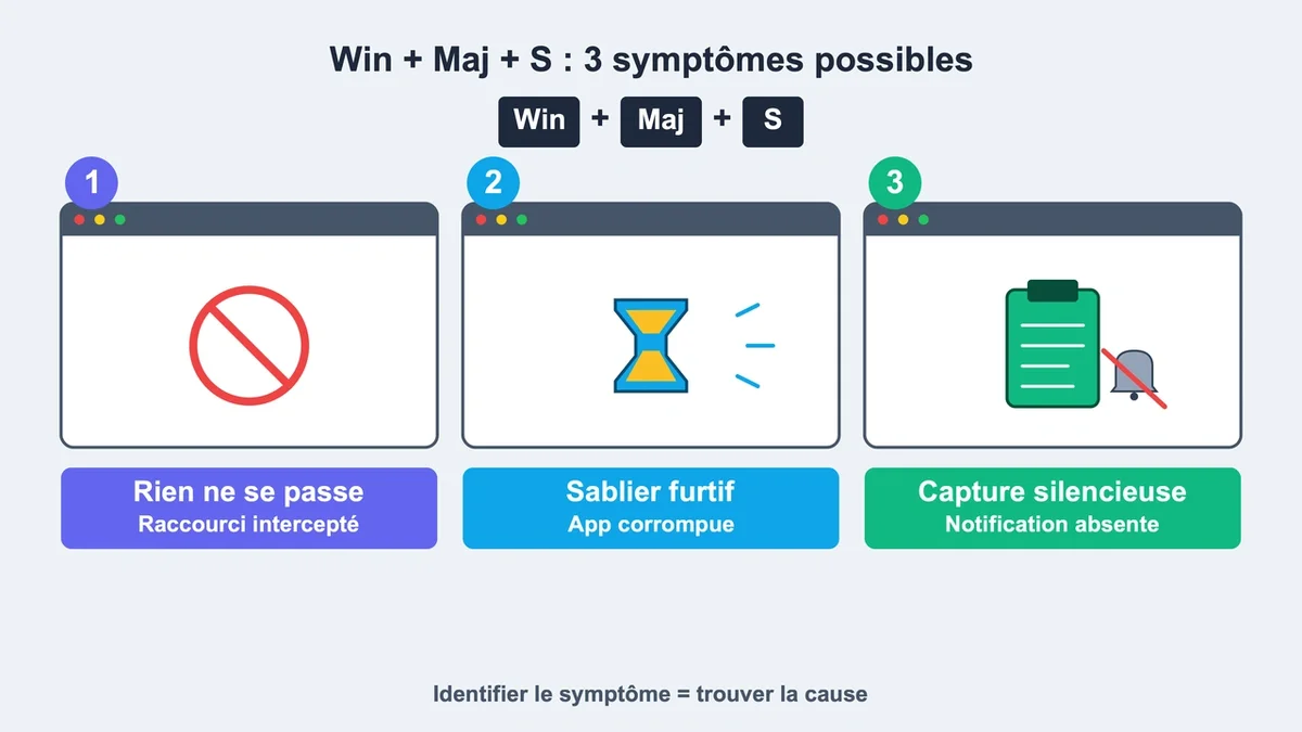 Graphique montrant les scénarios d'erreur lors de l'utilisation de Win + Maj + S