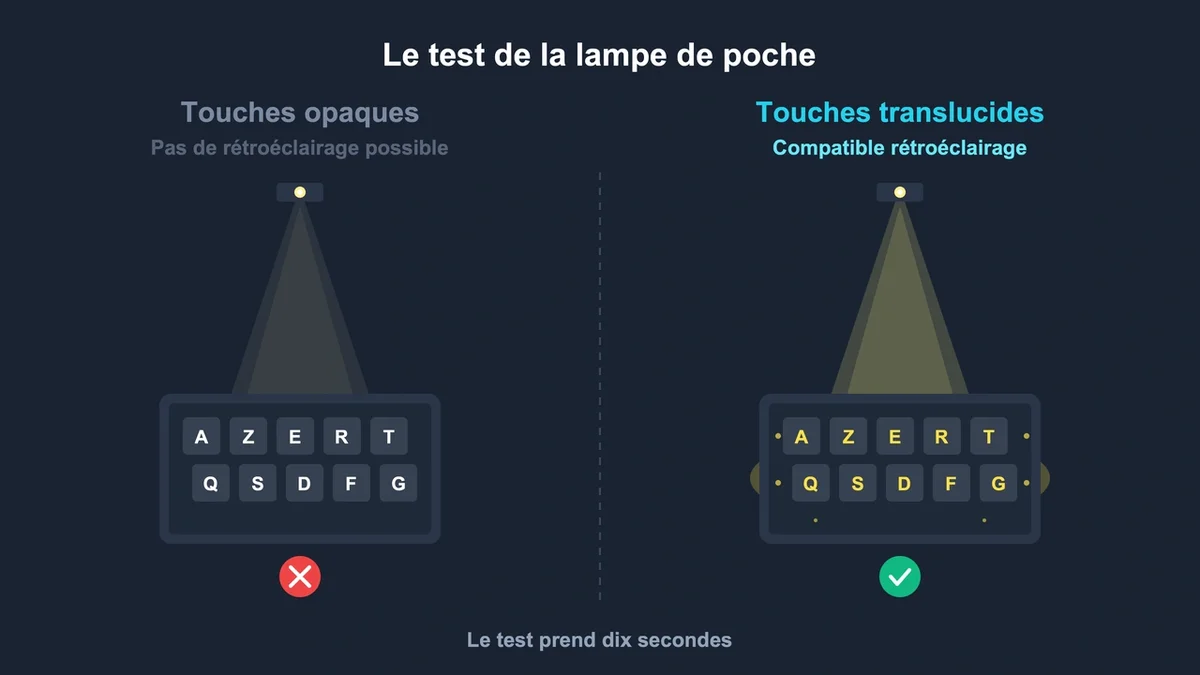 Schéma d'un clavier avec touches opaques et translucides pour montrer le rétroéclairage