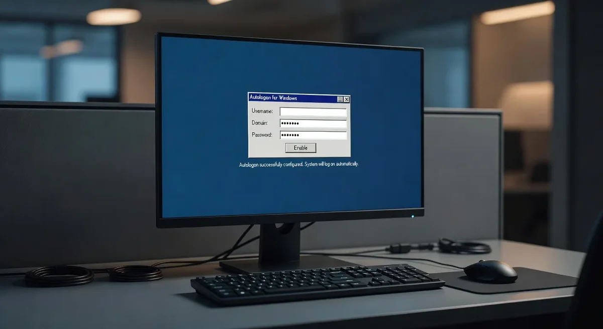 Bureau d'ordinateur bien organisé avec l'écran montrant l'outil Autologon de Microsoft Sysinternals