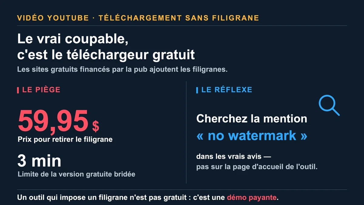 Capture d'écran montrant un site de téléchargement de vidéos avec filigrane visible